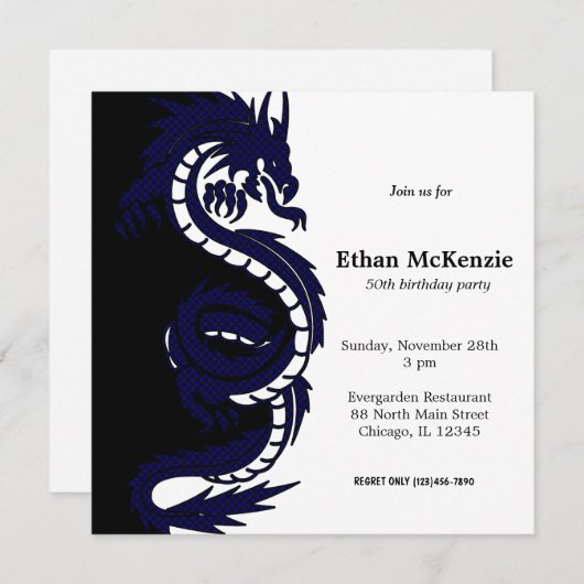 Ying Yang Dragon Birthday Thema Einladung (Vorne/Hinten)