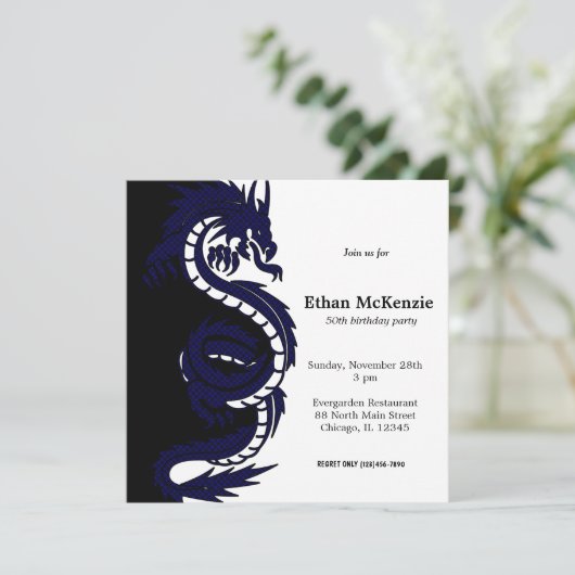 Ying Yang Dragon Birthday Thema Einladung (Stehend Vorderseite)
