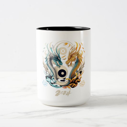 Ying Yang Dragon leitet 2024 Zweifarbige Tasse (Mittel)