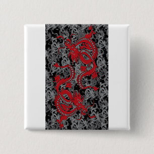 Ying Yang Dragon oin Red - Chinesisches Neujahr Button