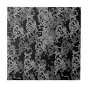 Ying Yang Gray Dragons Fliese