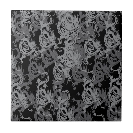 Ying Yang Gray Dragons Fliese (Vorderseite)