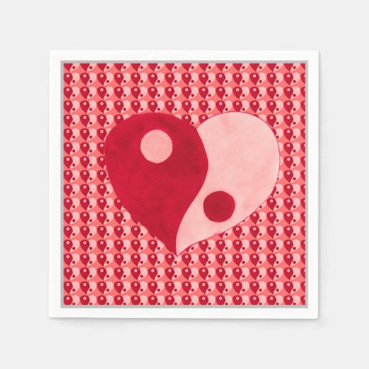 Ying Yang Heart (Rot/Rosa) Serviette (Vorderseite)