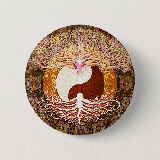 Ying Yang Herz-Baum des Lebens Button (Vorderseite)