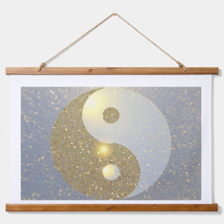 Ying Yang in Gold Wandteppich Mit Holzrahmen