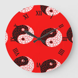 Ying-Yang-Kreise auf rot Große Wanduhr