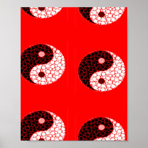 Ying-Yang-Kreise auf rot Poster