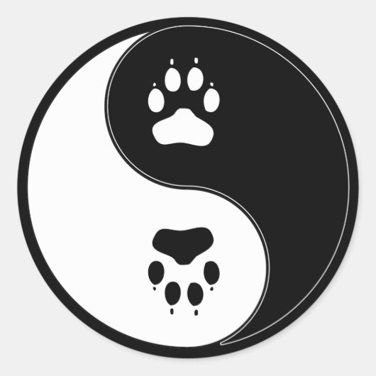 Ying Yang Paw Print Runder Aufkleber (Vorderseite)