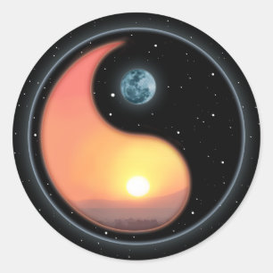 Ying Yang Sunset Runder Aufkleber