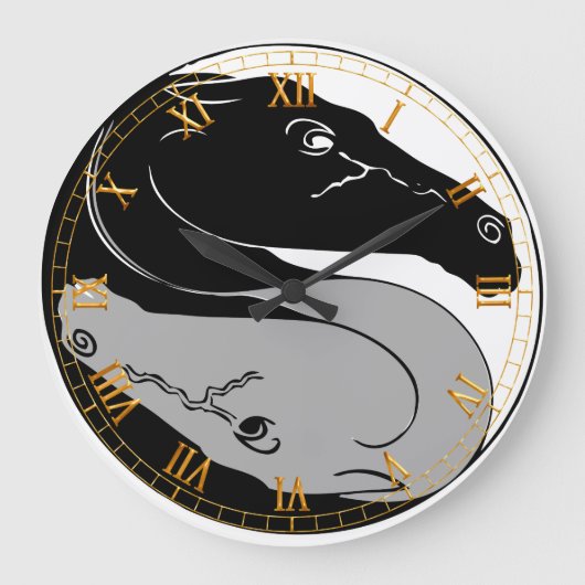 YinYang Horses Wall Clock Große Wanduhr (Vorderseite)