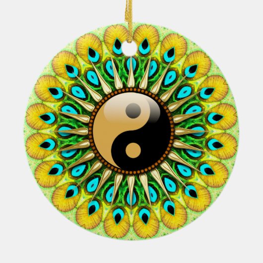 YinYang Peacock Sun Circle Keramik Ornament (Hinten)