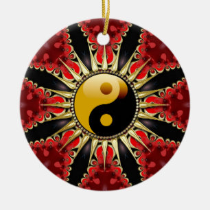 YinYang Red Tribal Blume Keramik Ornament
