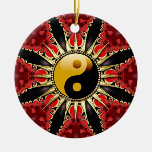 YinYang Red Tribal Blume Keramik Ornament (Vorne)