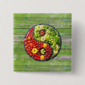 YinYang - Vegane Harmonie Grüne Holzwand Button (Vorderseite)