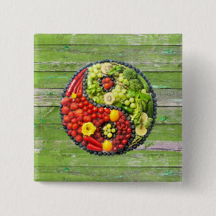 YinYang - Vegane Harmonie Grüne Holzwand Button