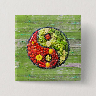 YinYang - Vegane Harmonie Grüne Holzwand Button