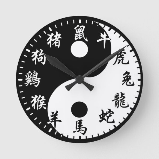 YinYang Zodiac Runde Wanduhr (Vorderseite)