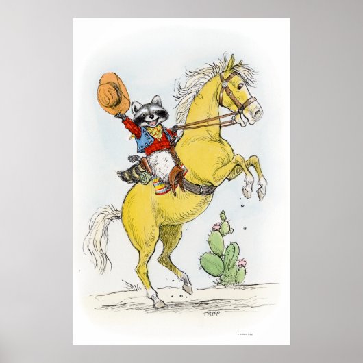 Yippee! Cowboy Racoon auf seiner Pferdedrucke Poster (Vorne)