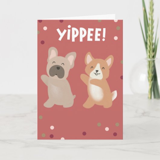 Yippee Dancing Dogs Herzlichen Glückwunsch Grußkar Karte (Vorderseite)