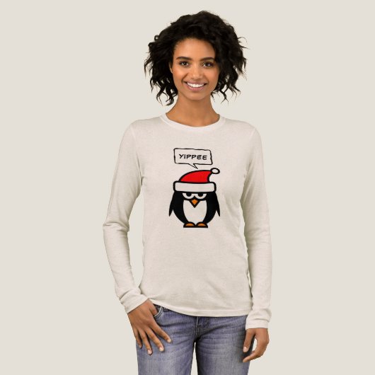 Yippee funny sarcastic Santa penguin Christmas Tri-Blend Shirt (Volle Vorderseite)