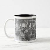 YMCA Herberge, Piccadilly, Manchester, c.1910 Zweifarbige Tasse (Links)