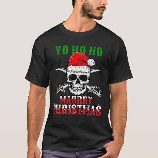 Yo Ho Ho Frohe Weihnachten Schädel Weihnachtsmannm T-Shirt (Vorderseite)