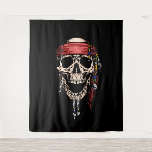 Yo Ho Ho Pirate Skull Ghost Hintergrund Wandteppich (Vorderseite)