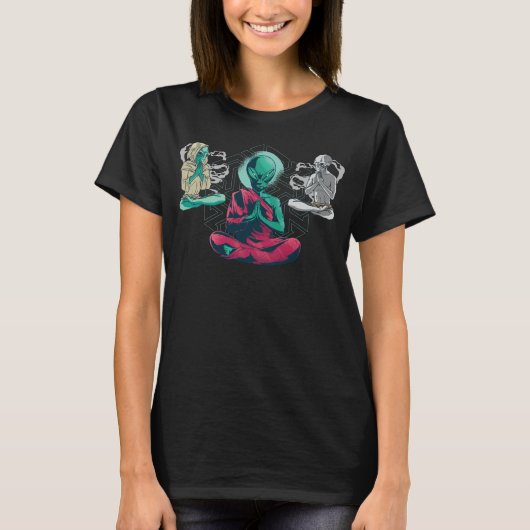 Yoga Alien Funny Design T-Shirt (Vorderseite)