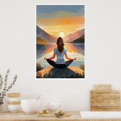 Yoga am See bei Sonnenuntergang Poster (Küche)