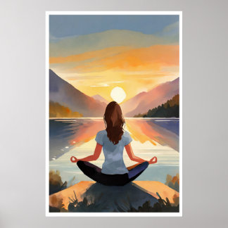 Yoga am See bei Sonnenuntergang Poster
