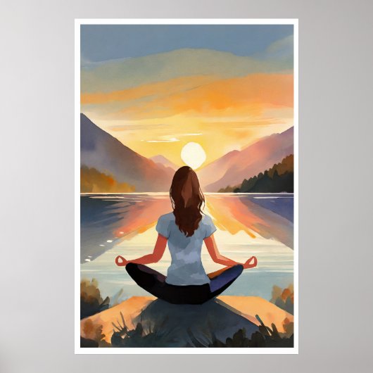Yoga am See bei Sonnenuntergang Poster (Vorne)
