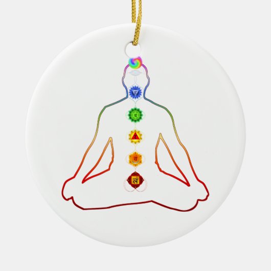 Yoga Asana Siddhasana Pose mit 7 Chakras Keramik Ornament (Vorne)