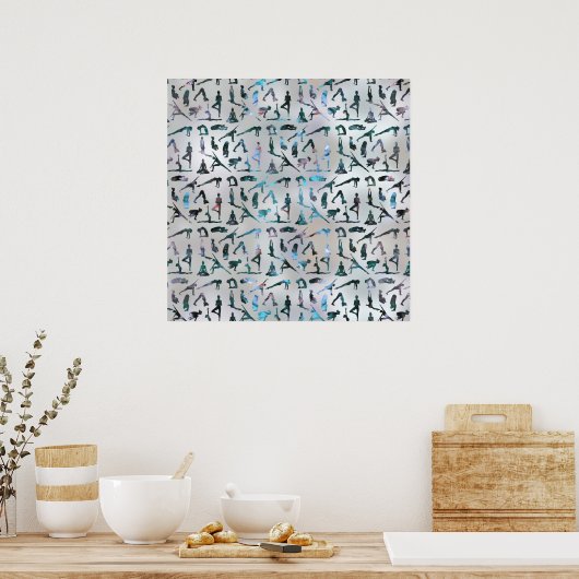 Yoga Asanas/Posen Muster Labradorit auf Perle Poster (Küche)