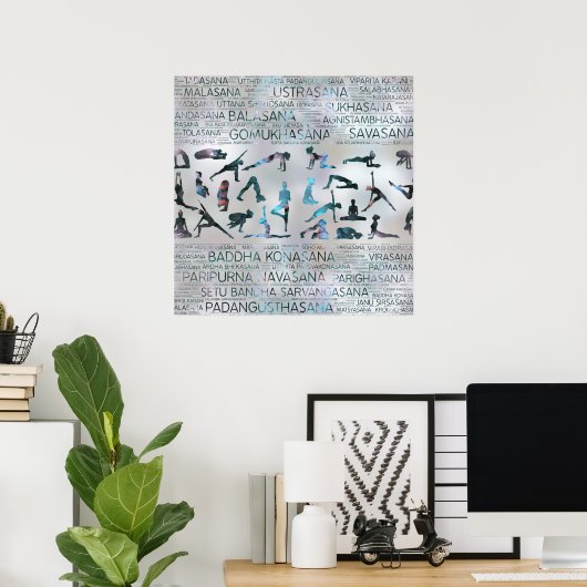Yoga Asanas / Posen Sanskrit Word Art Labradorite Poster (Heimbüro)