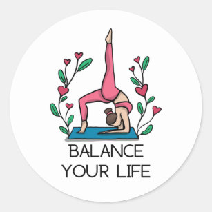 Yoga Balance Eure Lebensfrau in rosa posierend Yog Runder Aufkleber
