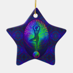Yoga-Baum Friedensregenbogen Keramik Ornament
