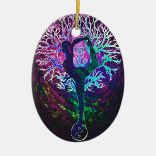 Yoga-Baum Friedensregenbogen Keramik Ornament