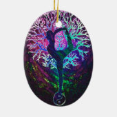 Yoga-Baum Friedensregenbogen Keramik Ornament (Hinten)