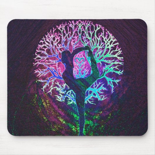 Yoga-Baum-Friedensregenbogen Mousepad (Vorne)