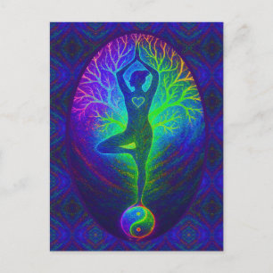 Yoga-Baum Friedensregenbogen Postkarte