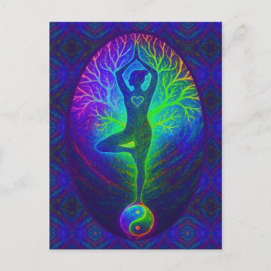 Yoga-Baum Friedensregenbogen Postkarte (Vorderseite)