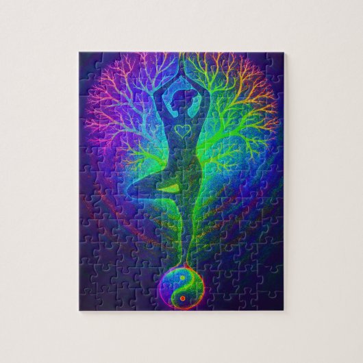 Yoga-Baum Friedensregenbogen Puzzle (Vertikal)