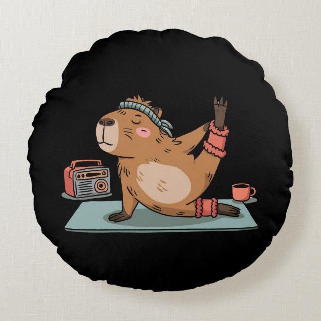 Yoga Bear Rundes Kissen (Vorderseite)