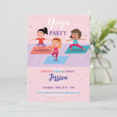 Yoga Birthday Party Girls Pink Stretch Tumble Einladung (Stehend Vorderseite)