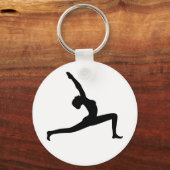 Yoga Black Silhouette Posing Round Key Chain Schlüsselanhänger (Vorderseite)