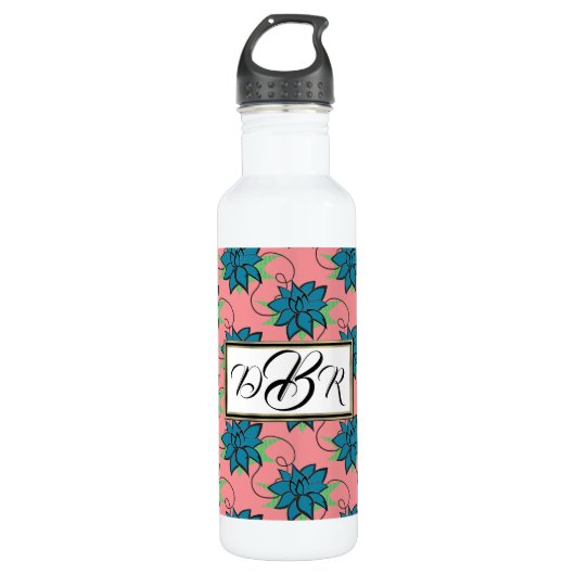 Yoga Blue Lotus Blume Monogramm Edelstahlflasche (Vorderseite)