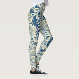 Yoga-Blume-Muster in Blau und Weiß Leggings