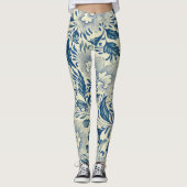Yoga-Blume-Muster in Blau und Weiß Leggings (Vorderseite)