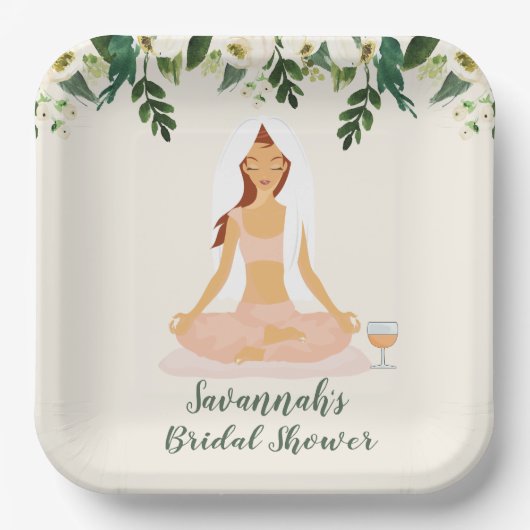 Yoga Bride Mimosa Brautparty Brown Hair Pappteller (Vorderseite)