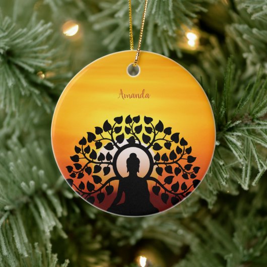 Yoga Buddha Mediation Sunset Namaste Personalisier Keramik Ornament (Baum)